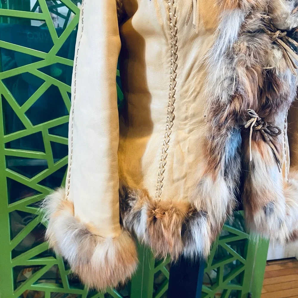 Fancy Hides for North Beach Leathers Hooded Fur Lined & Trimmed Leather Jacket
